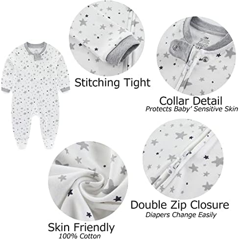 MAMIMAKA Baby Pajamas 2-Way Zip Footed Long Sleeve