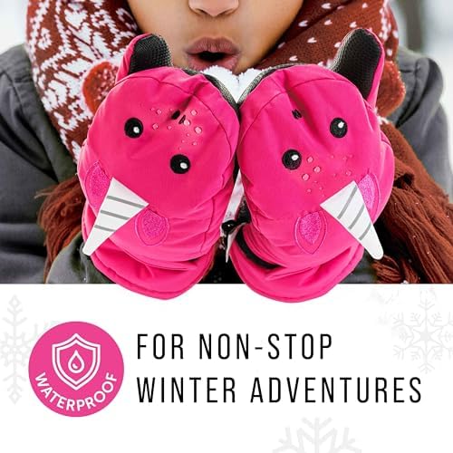 Maplefield Waterproof Kids Gloves with Fun Creatures Long Cuff