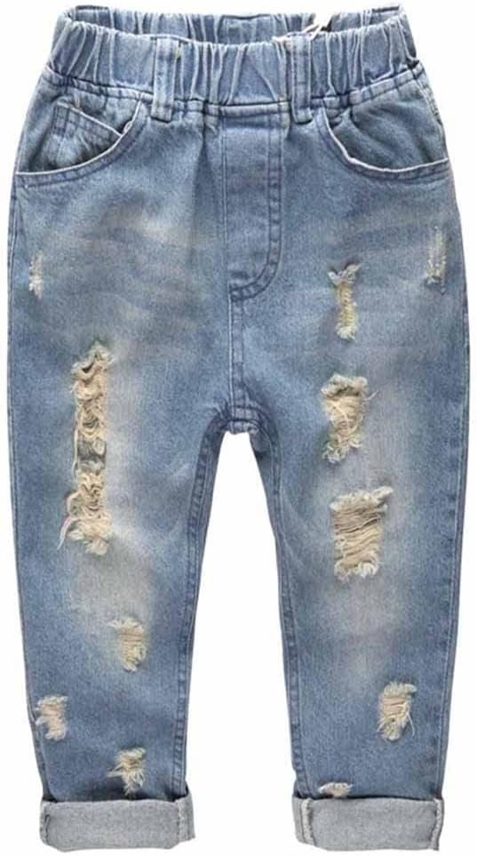 KIDSCOOL SPACE Ruffled Elastic Waist Vertical Pocket Jeans for Baby Girls