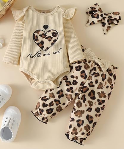 Fullfamous Baby Girls 3pc Frill Long Sleeve Romper and Pant Set
