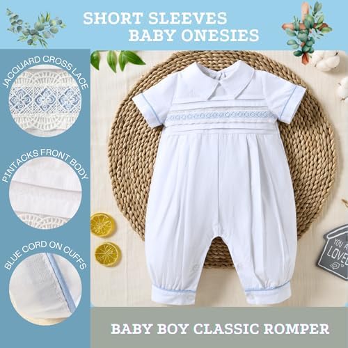 Baptism Newborn Romper Booulfi Premium Cotton Romper for Boys