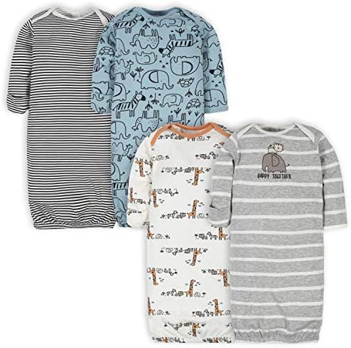 Gerber 4-Pack Cuddle Comfort Baby Gown Easy changing Fun designs