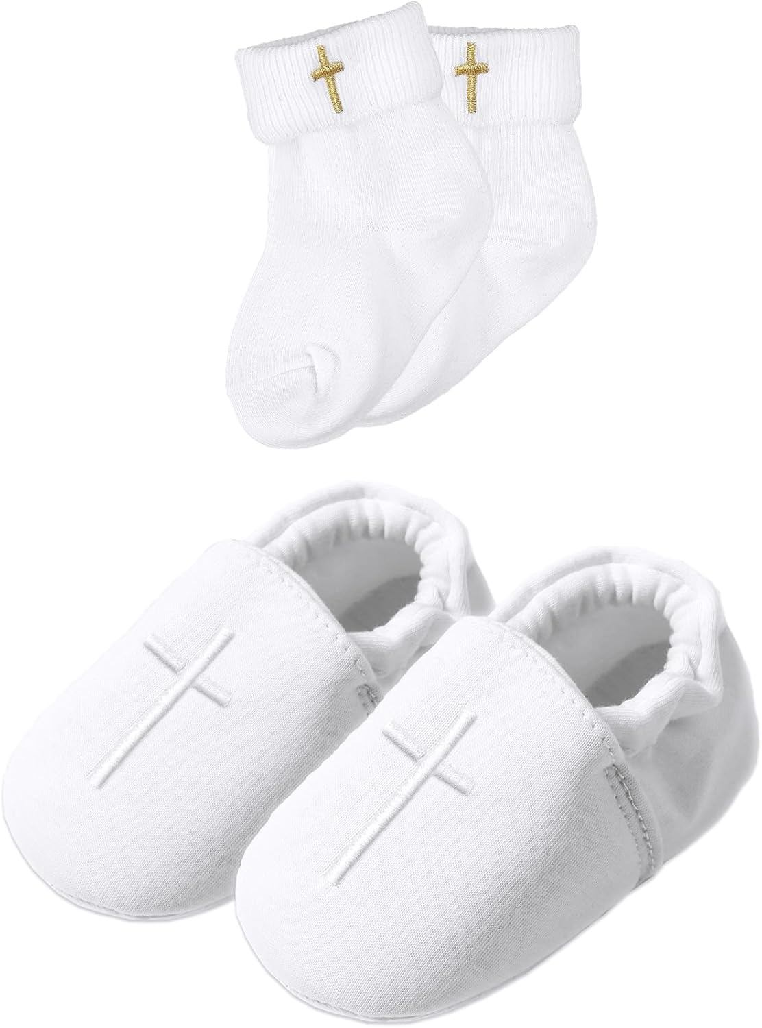 Infant Toddler Boys Christening Shoes White Soft Sole Comfortable with Embroidered Cross