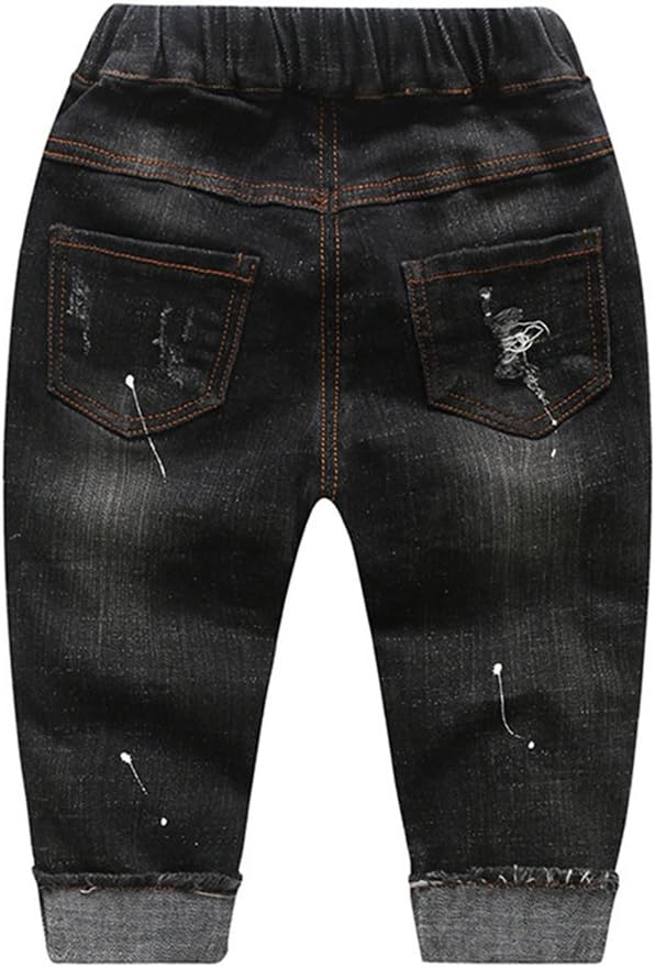 KIDSCOOL SPACE Baby Jeans Elastic Waist Little Ripped Denim