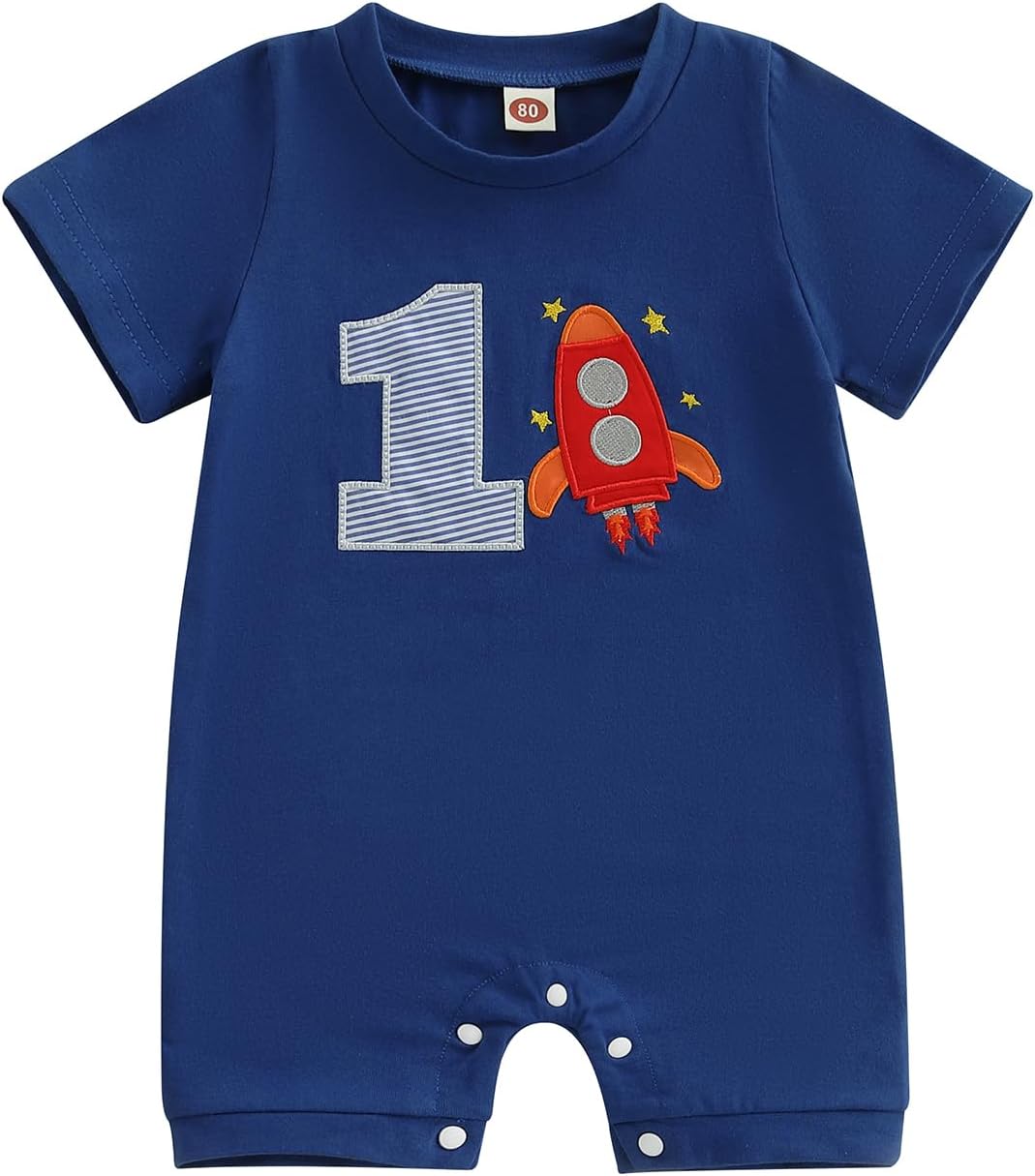 First Birthday Outfit Boy Space Rocket Romper 1