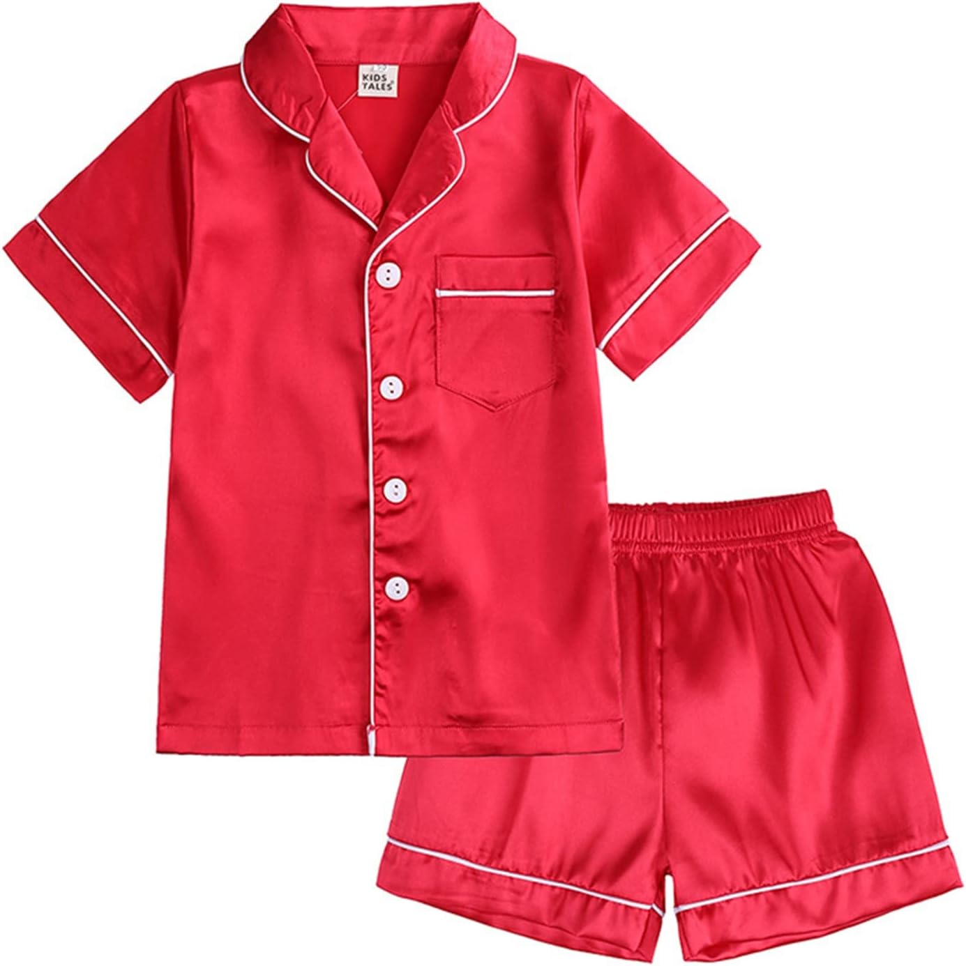 Little Baby Boys Girls Pajamas Set Satin Silk Kids Button Down Red
