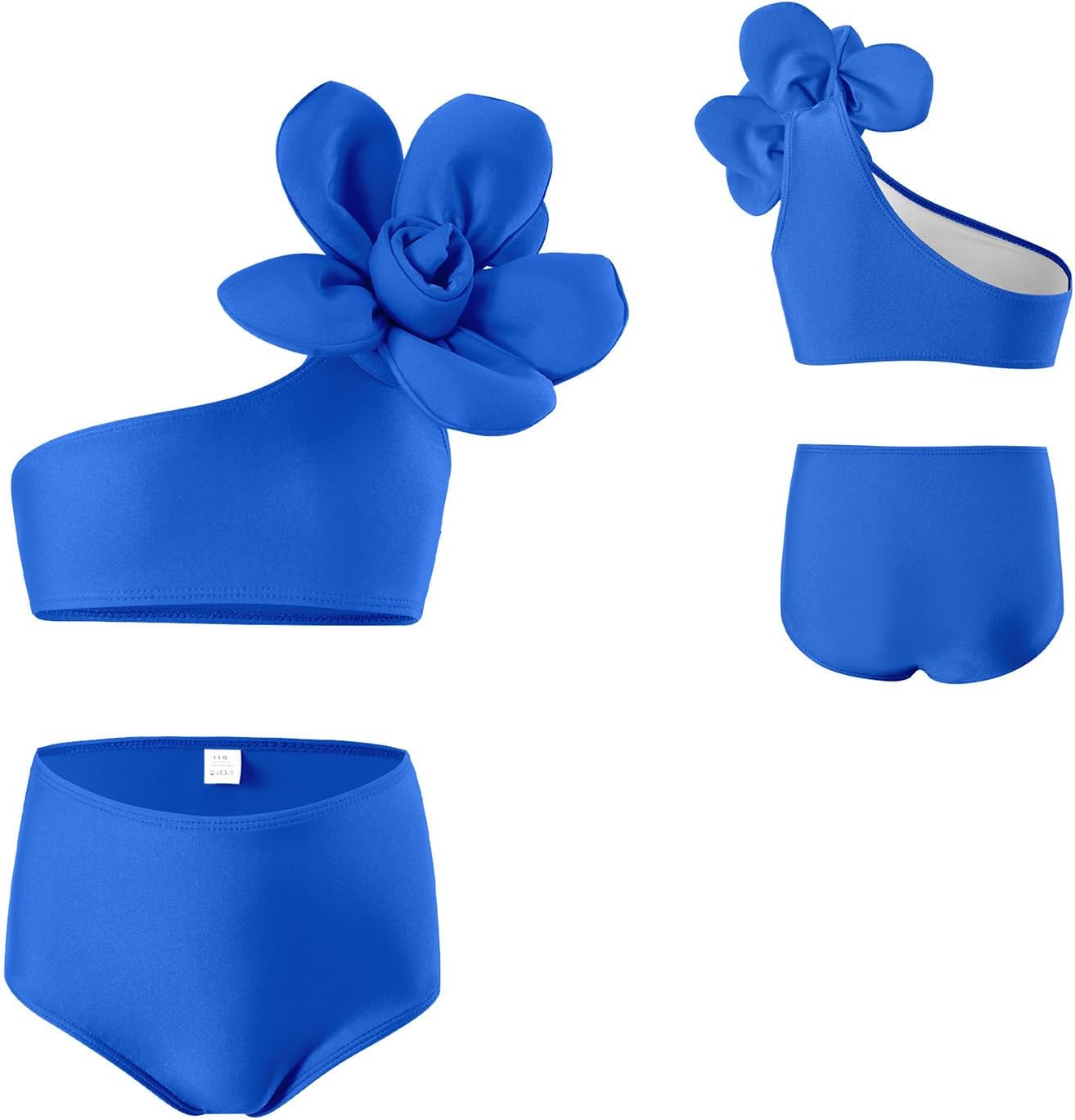 Floral Ruffle One-Shoulder Toddler Girl Swimsuit with Zipper Sunhat