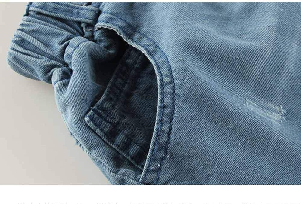 KIDSCOOL SPACE Ruffled Elastic Waist Vertical Pocket Jeans for Baby Girls