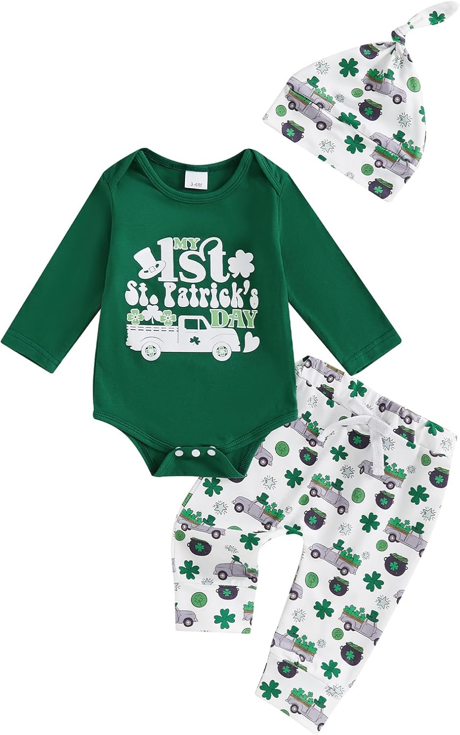 St Patricks Day Baby Boy Newborn ROMPER PANTS HAT 3-Pack Set