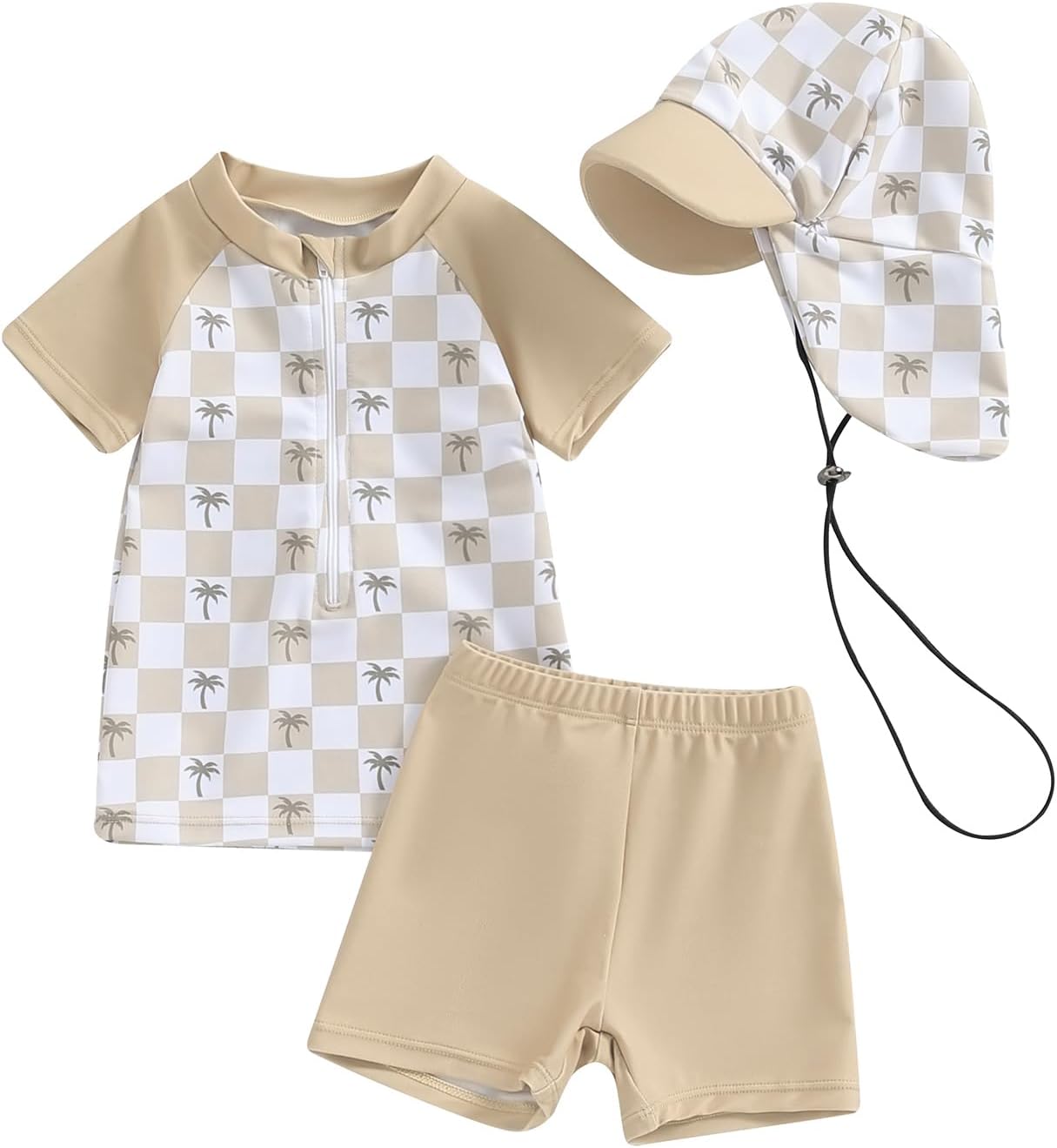 3-Piece Toddler Boys Dinosaur Shark Rash Guard Swim Set UPF 50