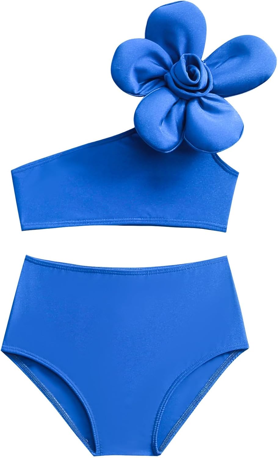 Floral Ruffle One-Shoulder Toddler Girl Swimsuit with Zipper Sunhat