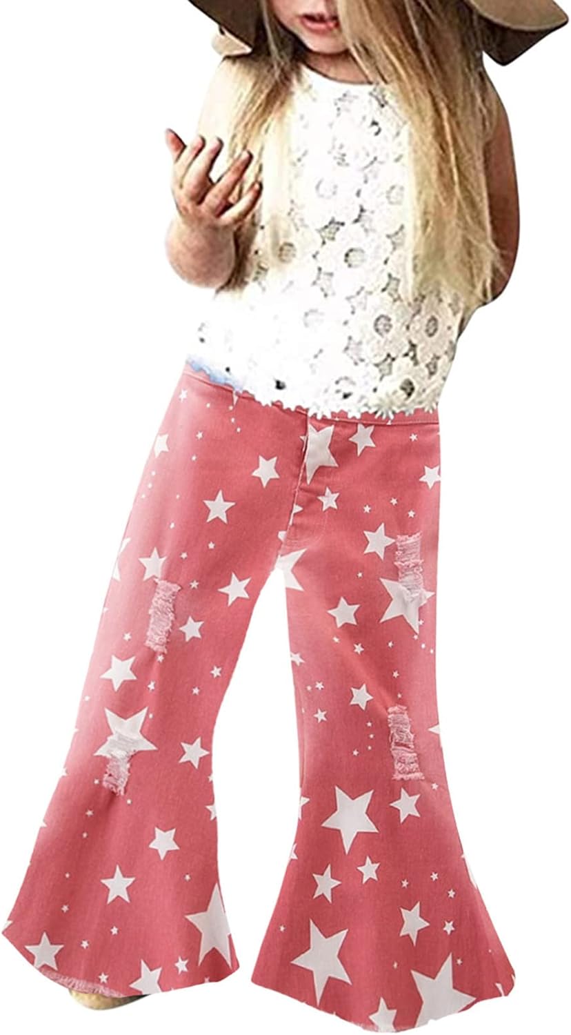 Stars Ruffle Ripped Flare Denim Jeans for Toddlers