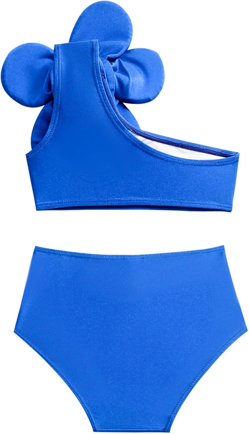 Floral Ruffle One-Shoulder Toddler Girl Swimsuit with Zipper Sunhat