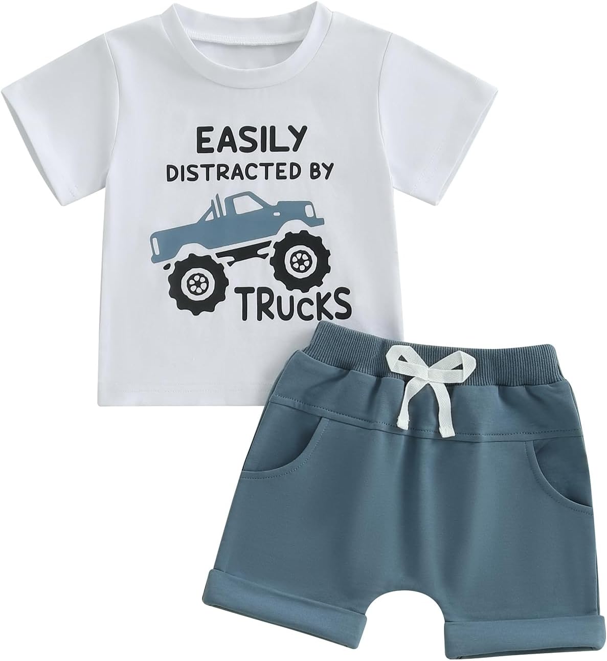Toddler Boy Summer Outfit Truck Print T-Shirts Shorts Set