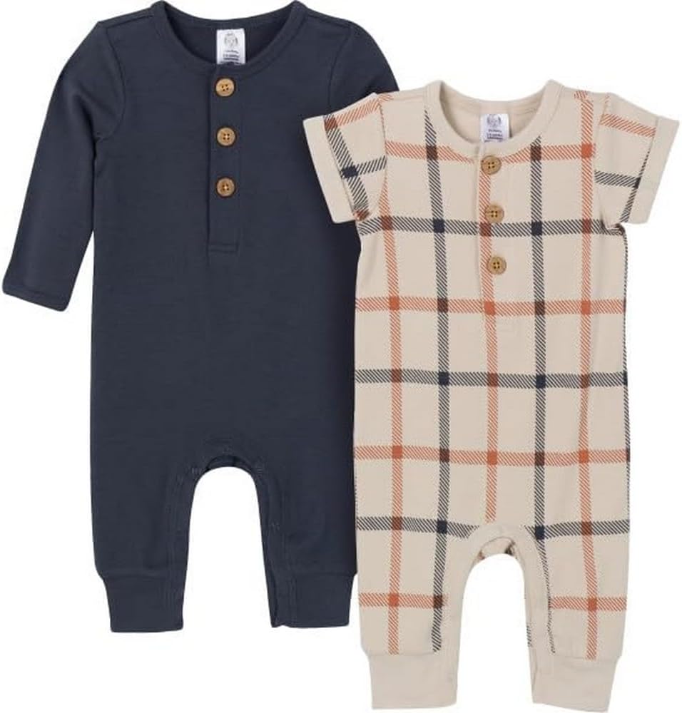 Gerber Baby Girls 2-Pack Romper Set with Change-friendly Legs