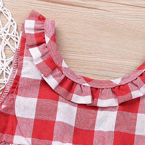 Baby Girls Plaid Ruffle Bowknot Tank TopDenim Shorts Outfit with Headband