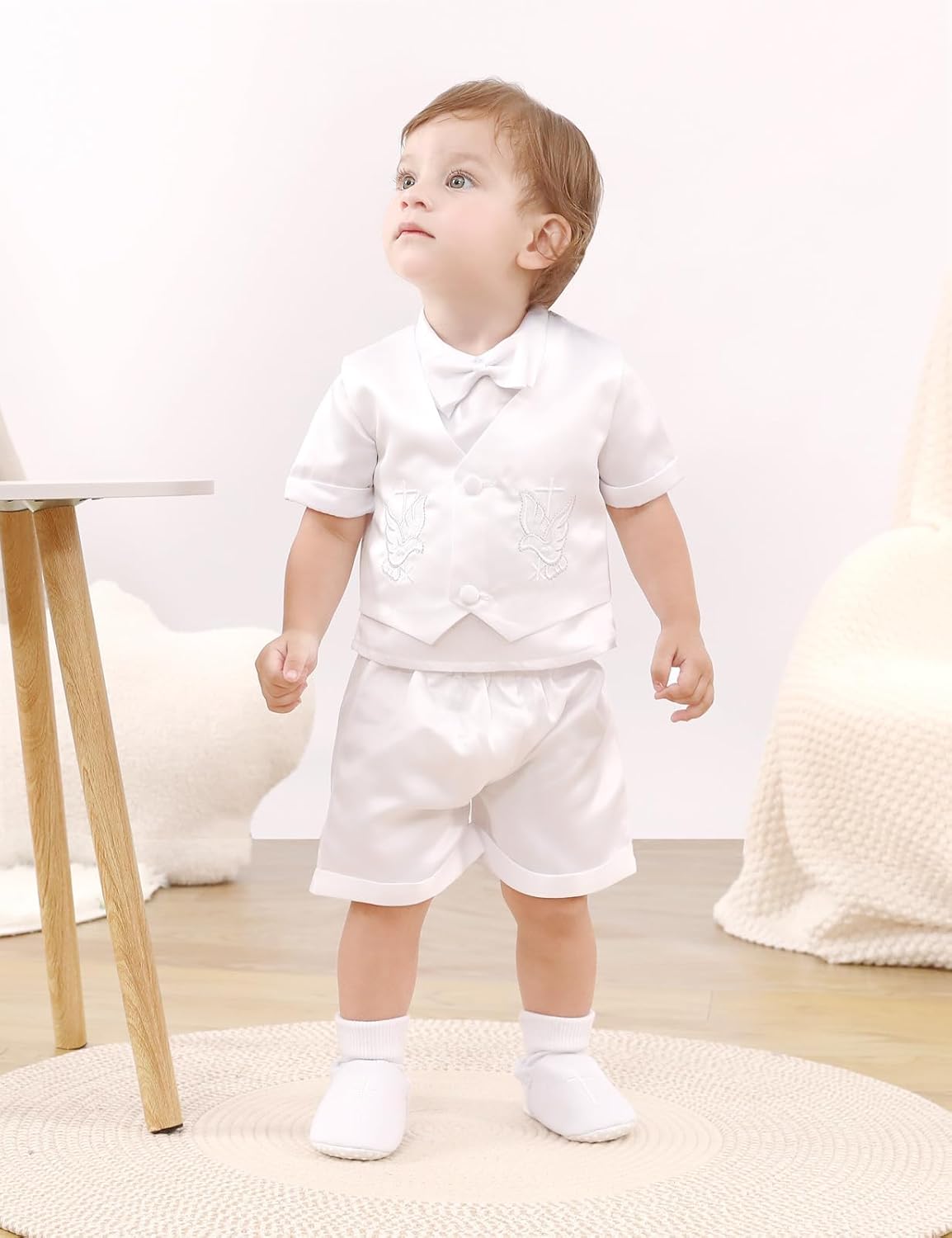 Infant Toddler Boys Christening Shoes White Soft Sole Comfortable with Embroidered Cross