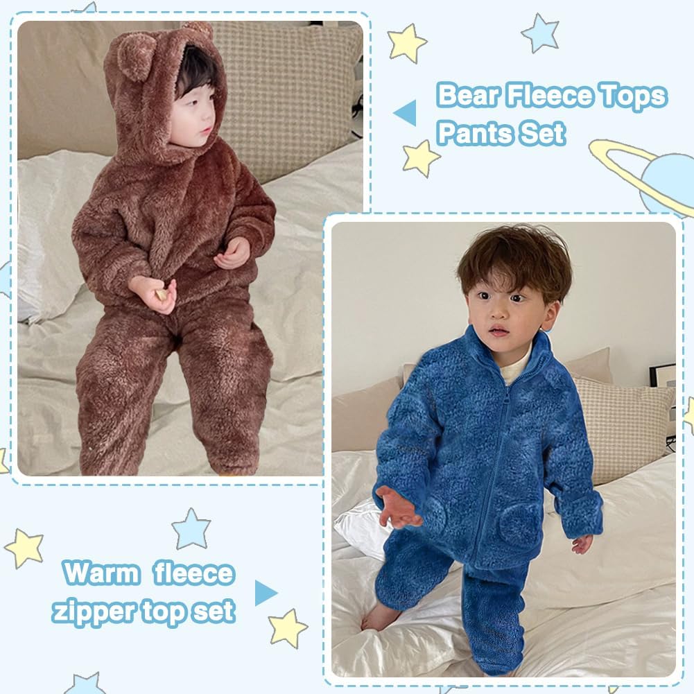 UVIPC Toddler Bear Fleece Set Winter 2-Piece Bear Matching Set