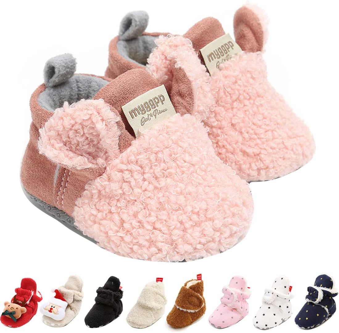 GDSDYM Baby Booties Cozy Fleece Slippers Soft Baby Shoes with Gripper Soles