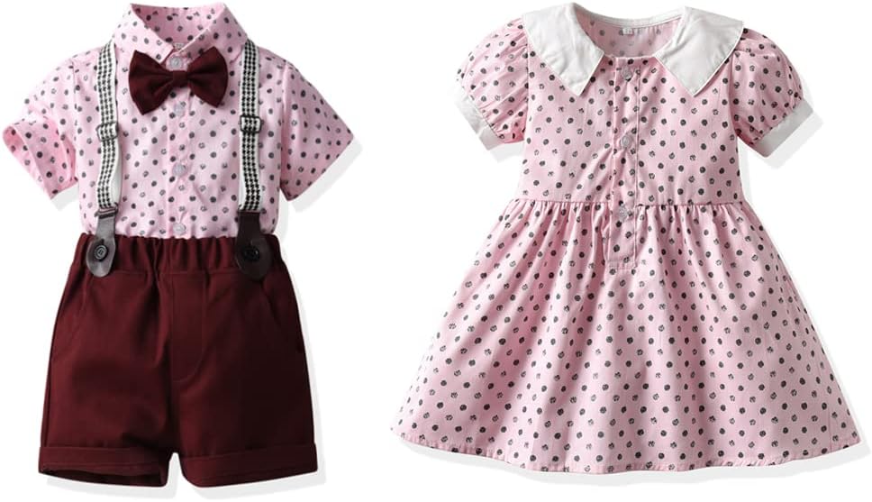 Summer Brother and Sisters Matching Outfits Toddler Boys Gentleman Suits Infant Girls Dresses