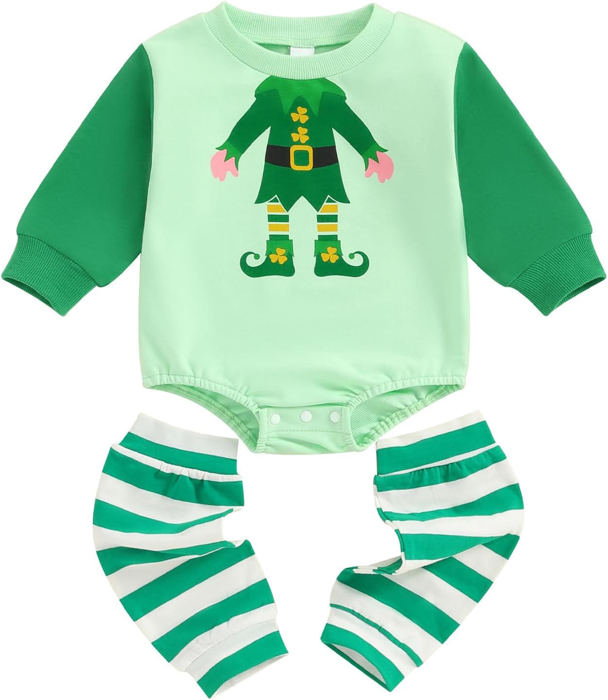 First Saint Patricks Day Irish-Theme Baby Boy Romper with Stripe Leg Warmer
