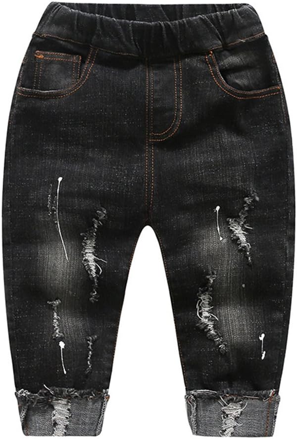 KIDSCOOL SPACE Baby Jeans Elastic Waist Little Ripped Denim