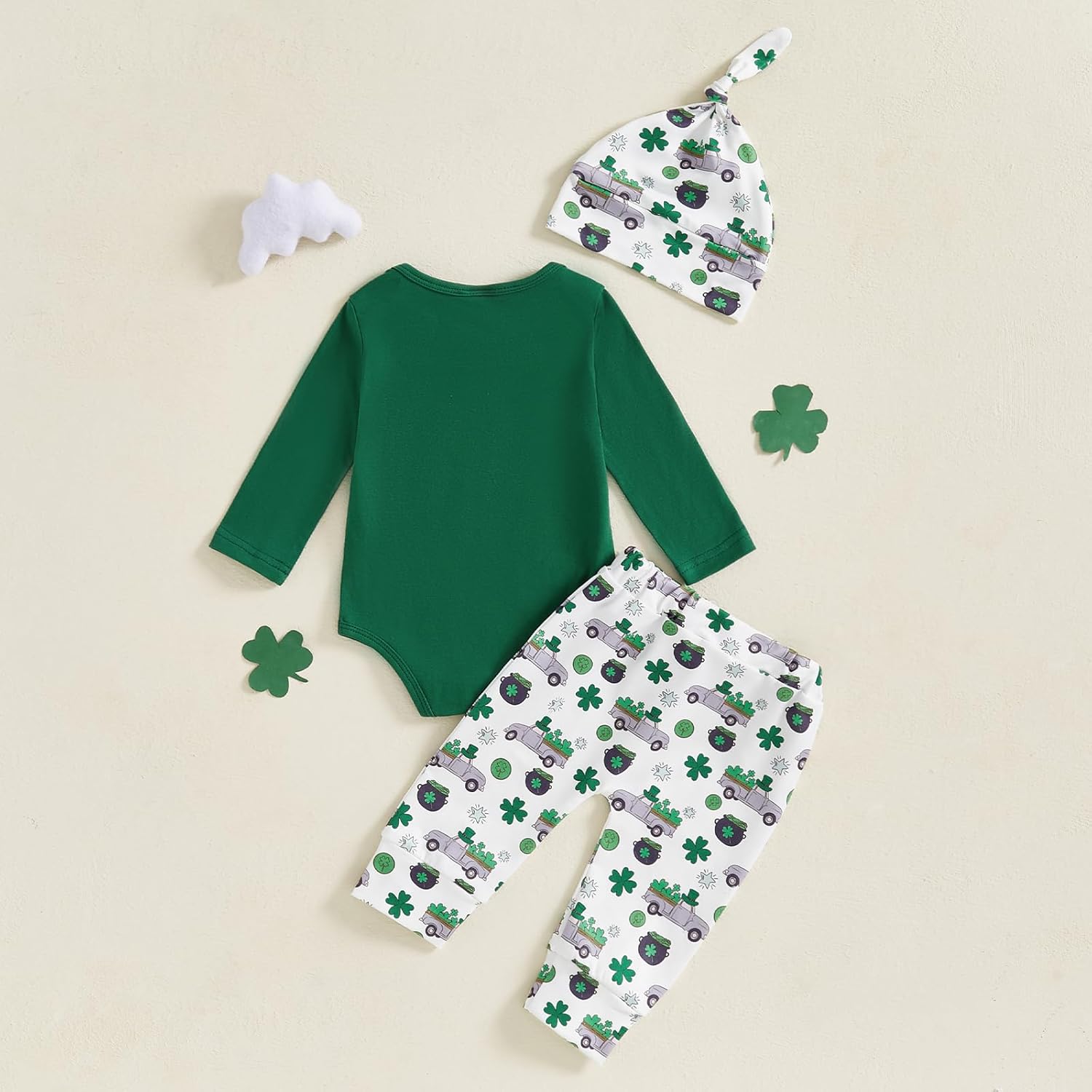 St Patricks Day Baby Boy Newborn ROMPER PANTS HAT 3-Pack Set