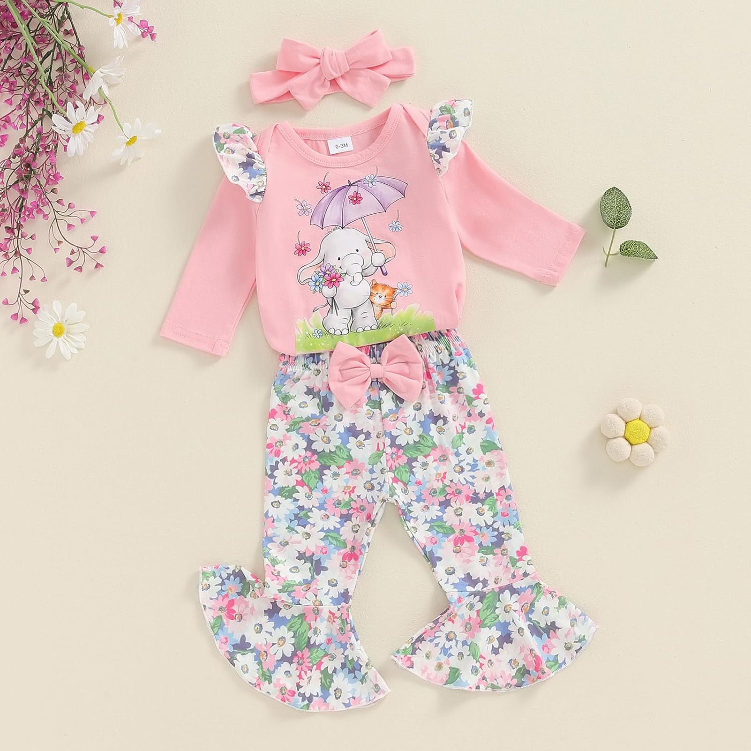 Elephant and Floral Romper Set for Babies