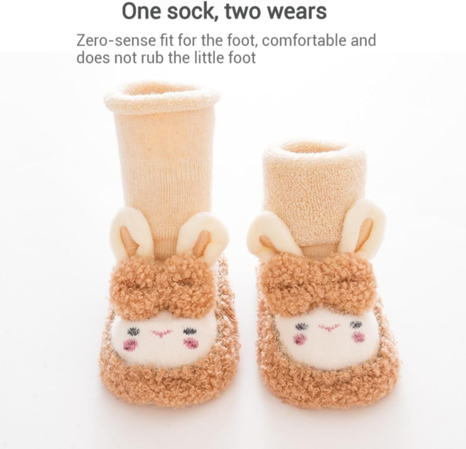 Baby Sock Shoes Non-Slip Warm Walking Slippers for Toddlers 2 Pairs