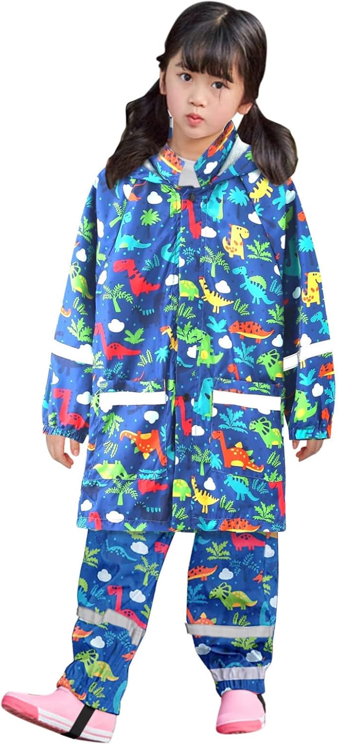 Adorable Cartoon Animal Kids Rain Suit Preschool suing Overalls Hooded