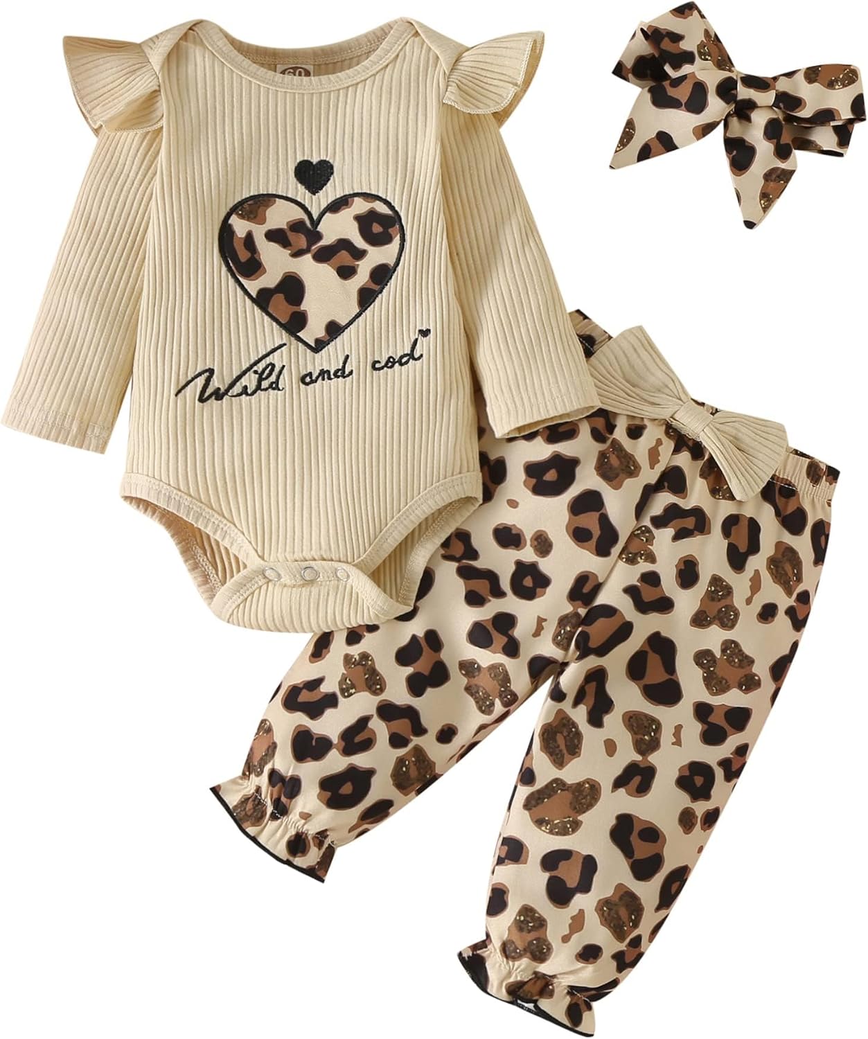 Fullfamous Baby Girls 3pc Frill Long Sleeve Romper and Pant Set