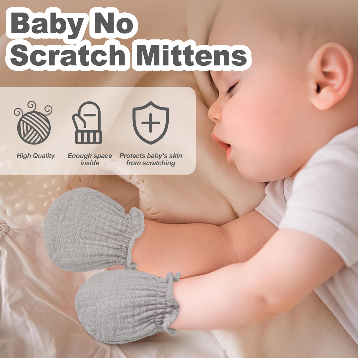 Premium 100 Organic Cotton Muslin Gloves for Newborns