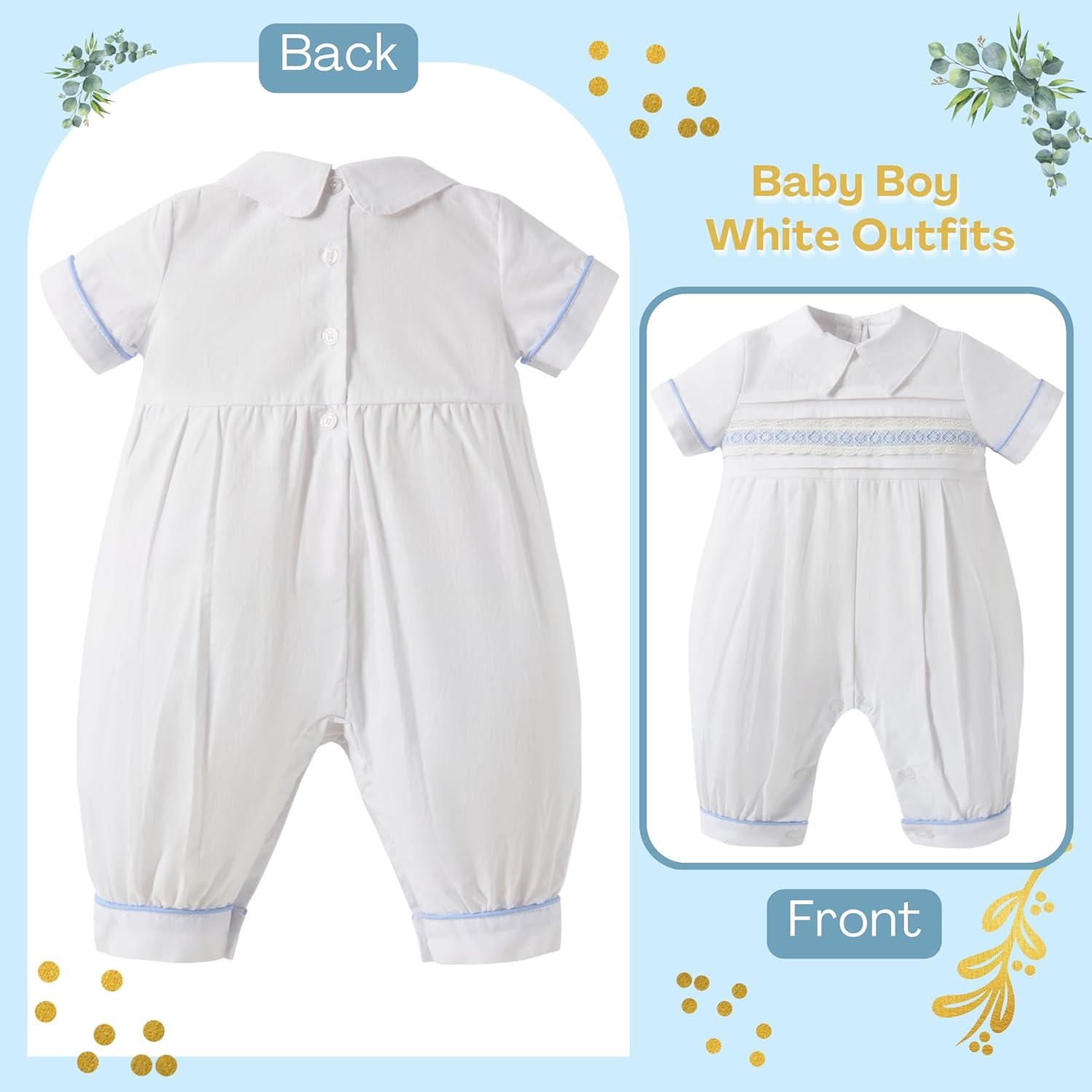 Baptism Newborn Romper Booulfi Premium Cotton Romper for Boys
