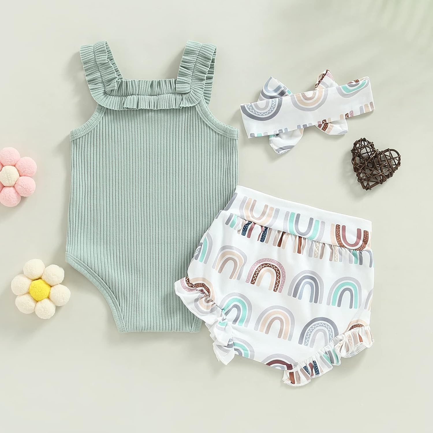 Cute Floral Print Romper for Baby Girls Summer Solid Outfit