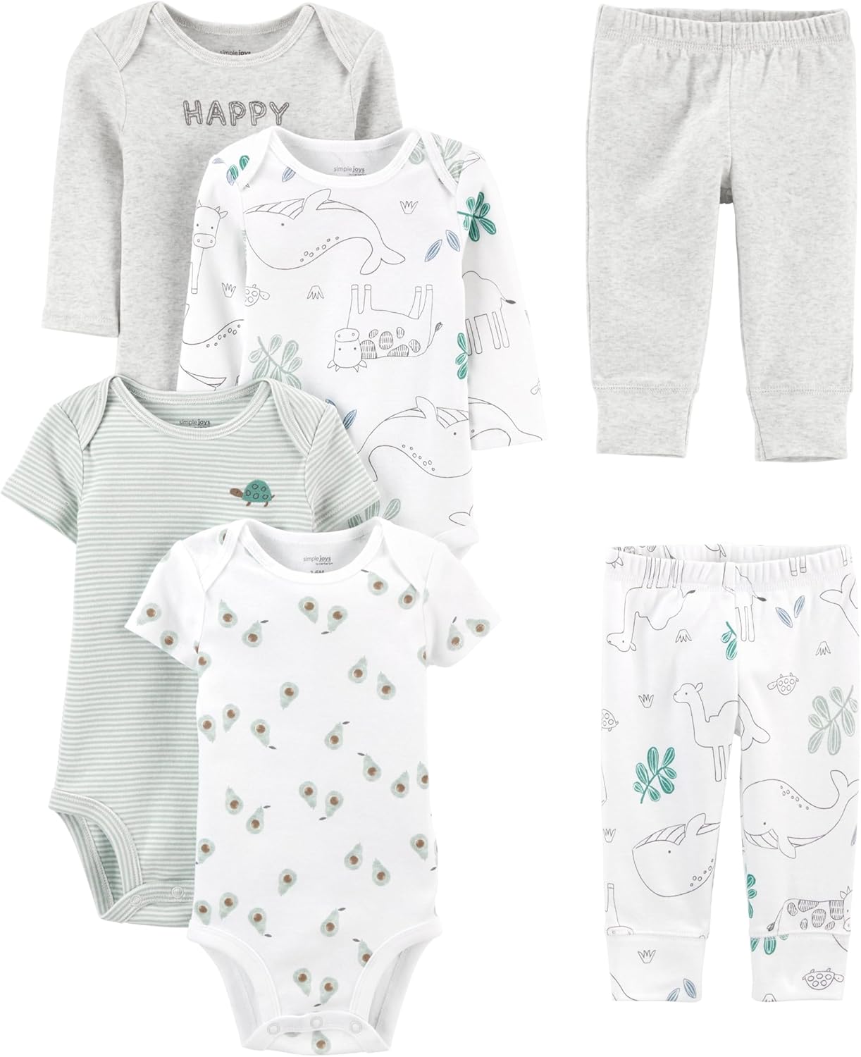 Simple Joys by Carters 6-Piece Unisex Baby Bodysuits Pants Set