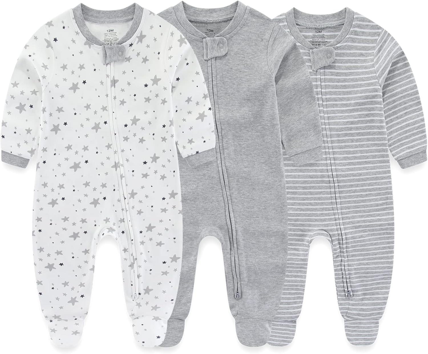 MAMIMAKA Baby Pajamas 2-Way Zip Footed Long Sleeve
