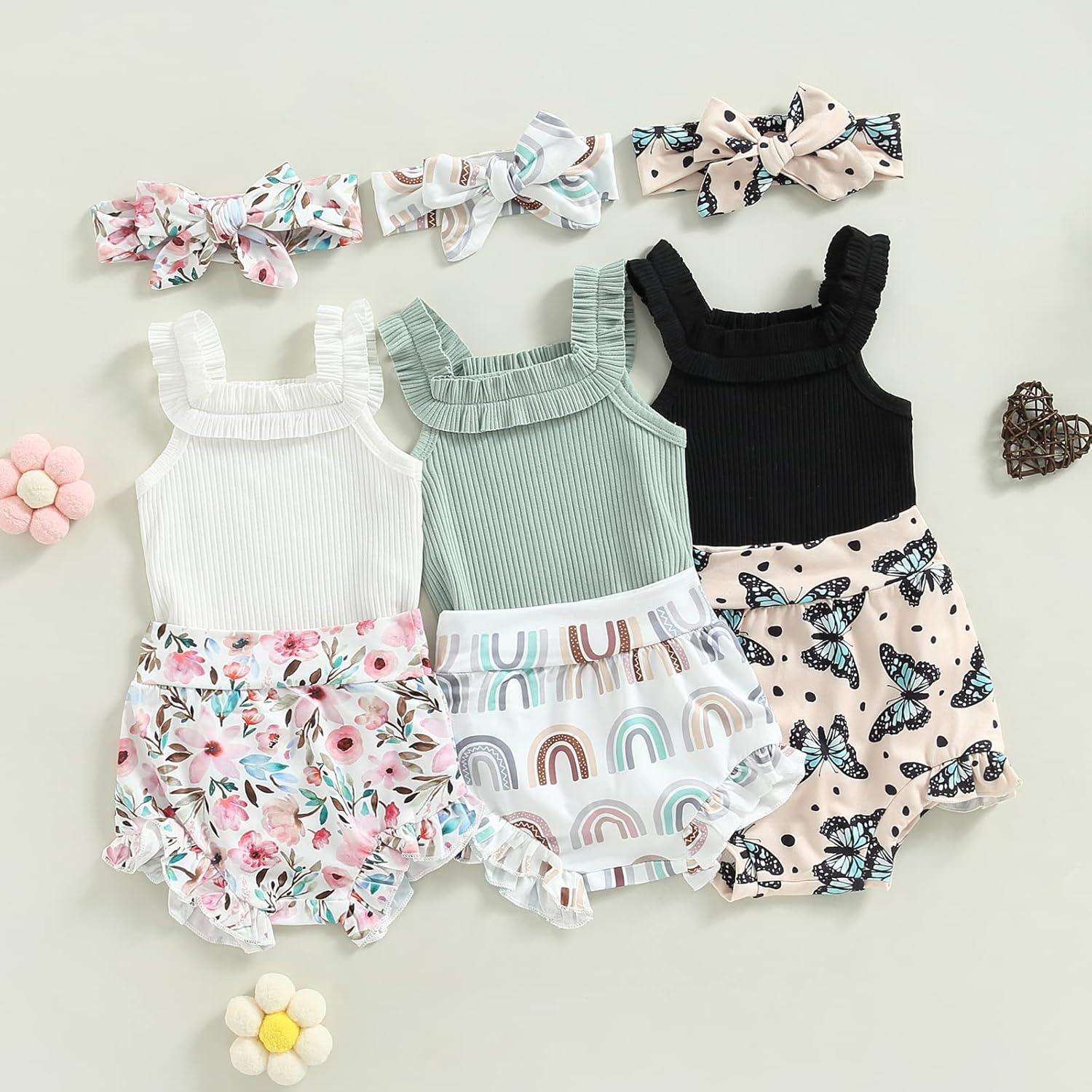 Cute Floral Print Romper for Baby Girls Summer Solid Outfit