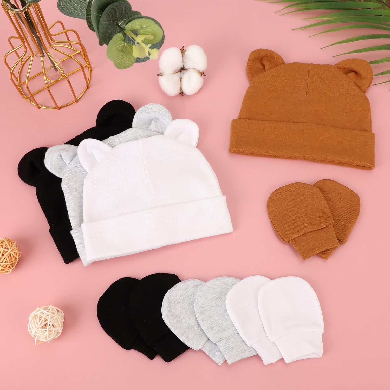 BQUBO Newborn Baby Mittens Hats Bundle