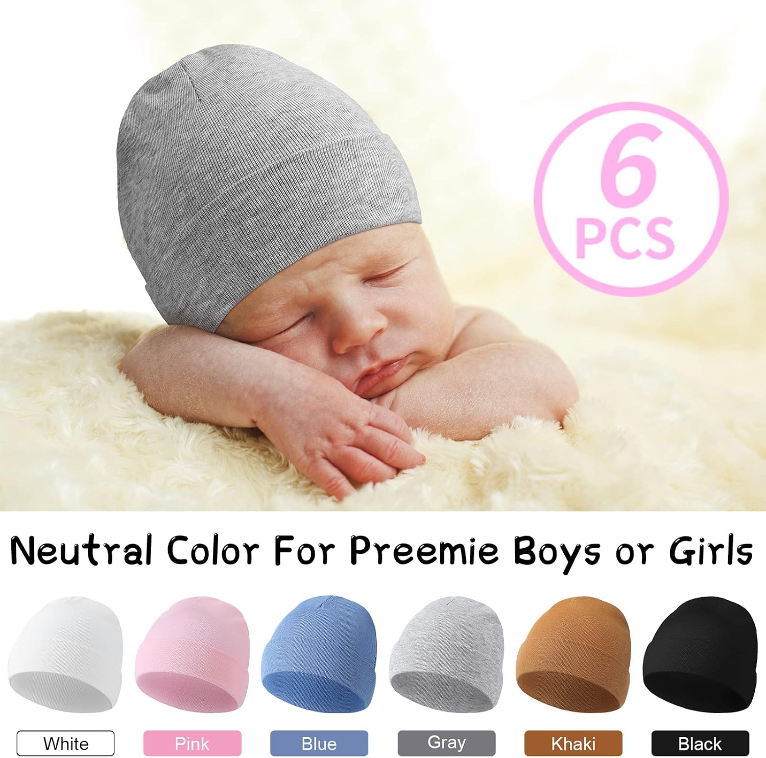 Newcotte 6 Pack Preemie Baby Hats Cotton Preemie Beanie for Premature