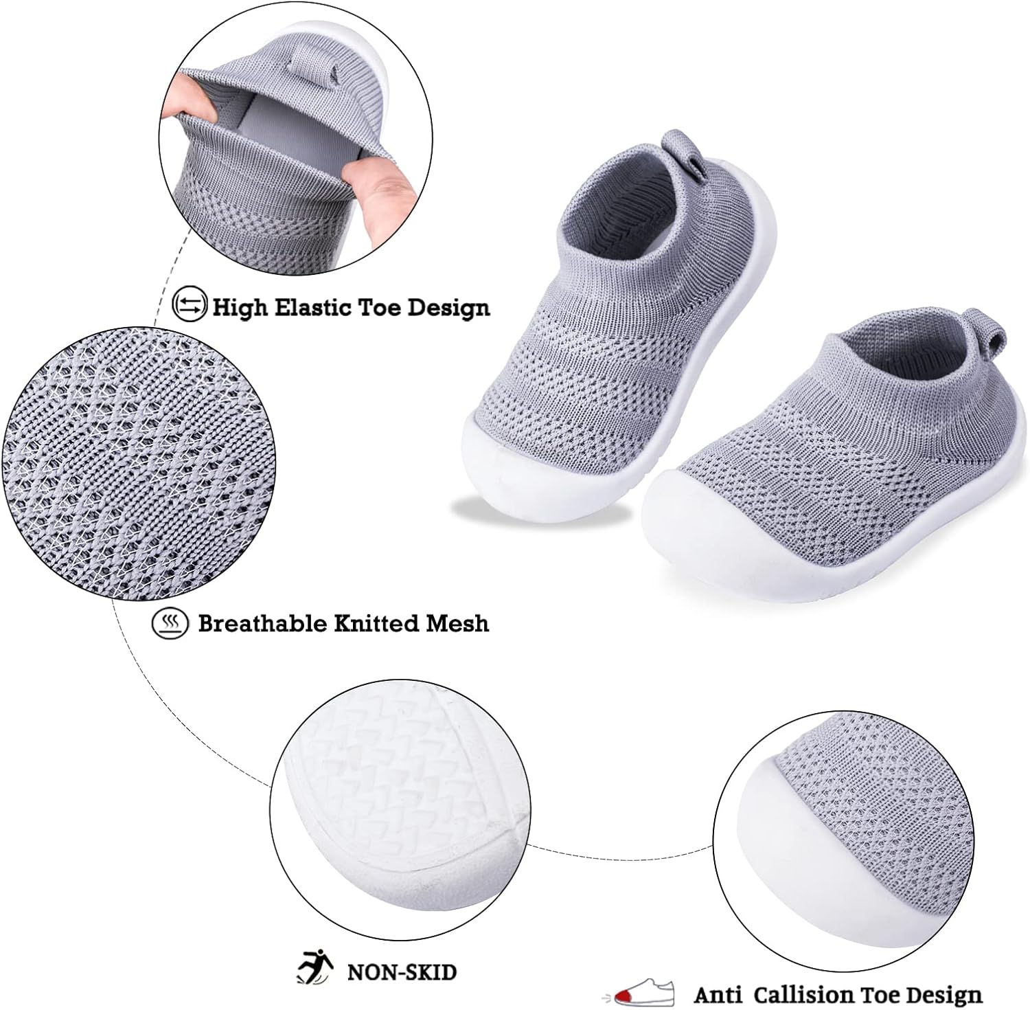 Pluatyep Baby Toddler Walking Shoes Non-Skid Socks Slip-On Slippers