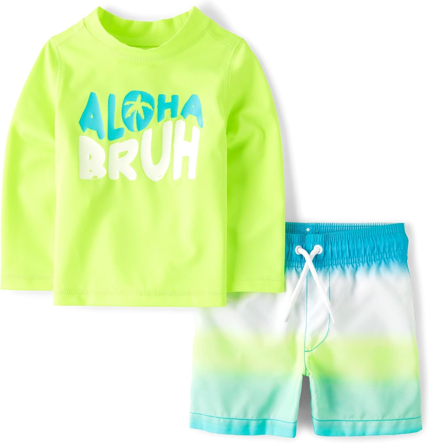 The Childrens Place Boys Toddler Long Sleeve Rashguard Swim Trunk 2-Piece Set