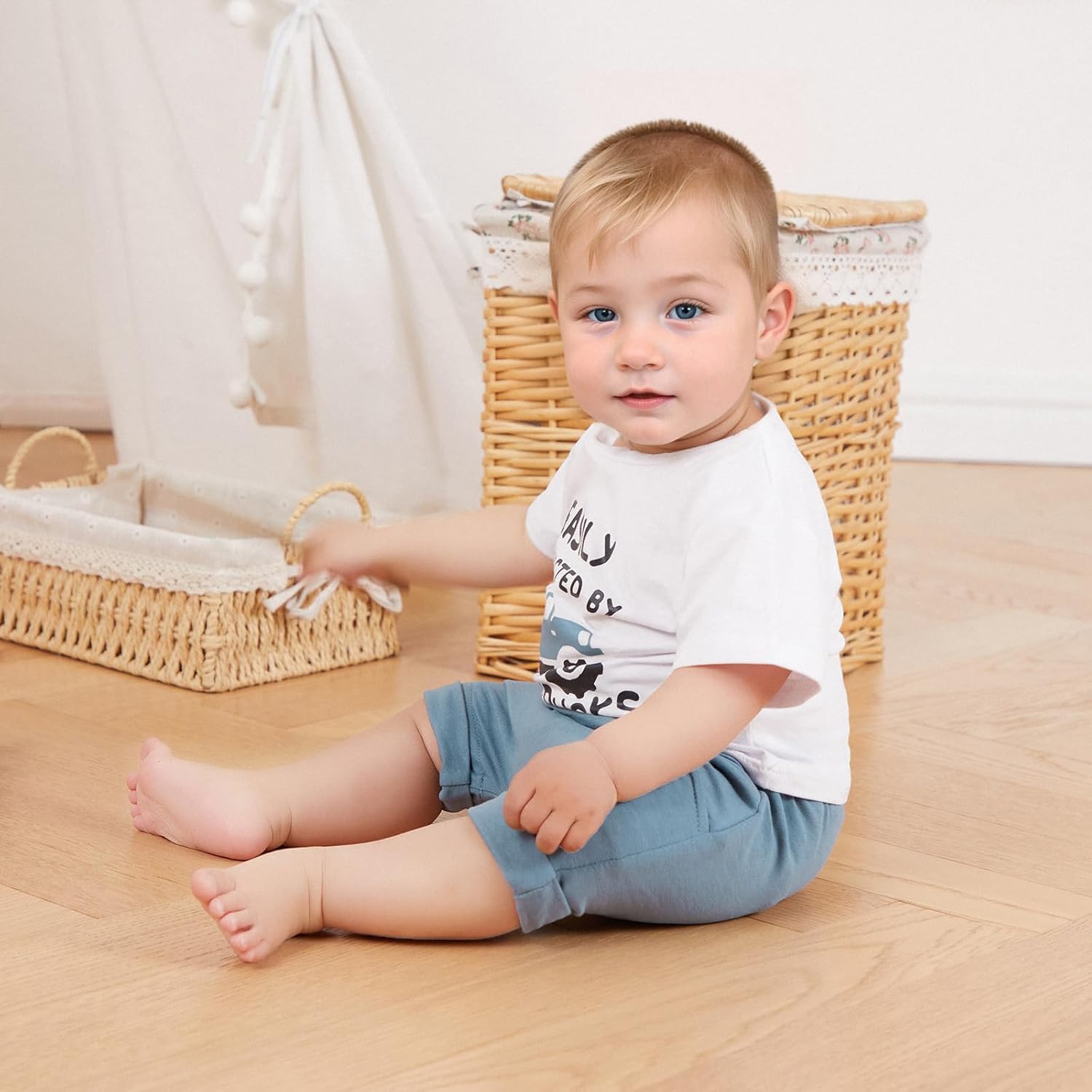 Toddler Boy Summer Outfit Truck Print T-Shirts Shorts Set