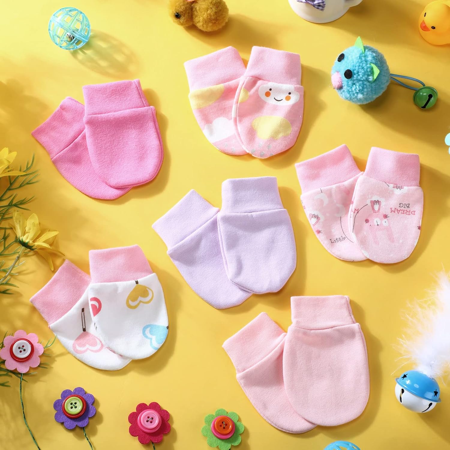 6 Pairs Unisex Cotton Baby Mittens