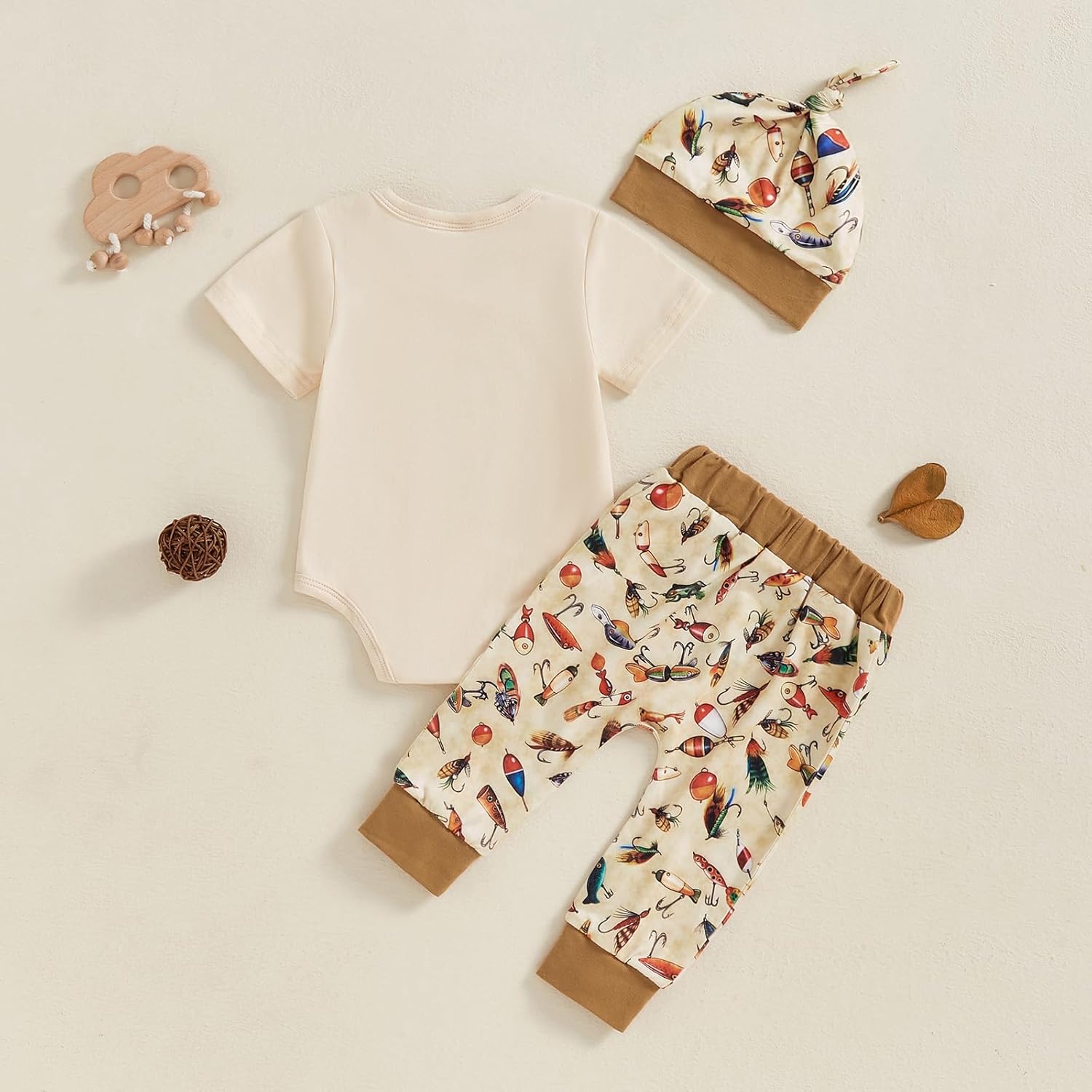 Newborn Baby Boy Cute Fishing Short Sleeve Romper Set
