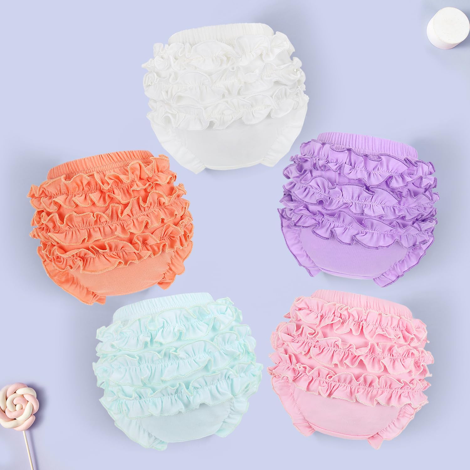 5-Piece Poocen Ruffle Diaper Cover Set for Toddler Girls