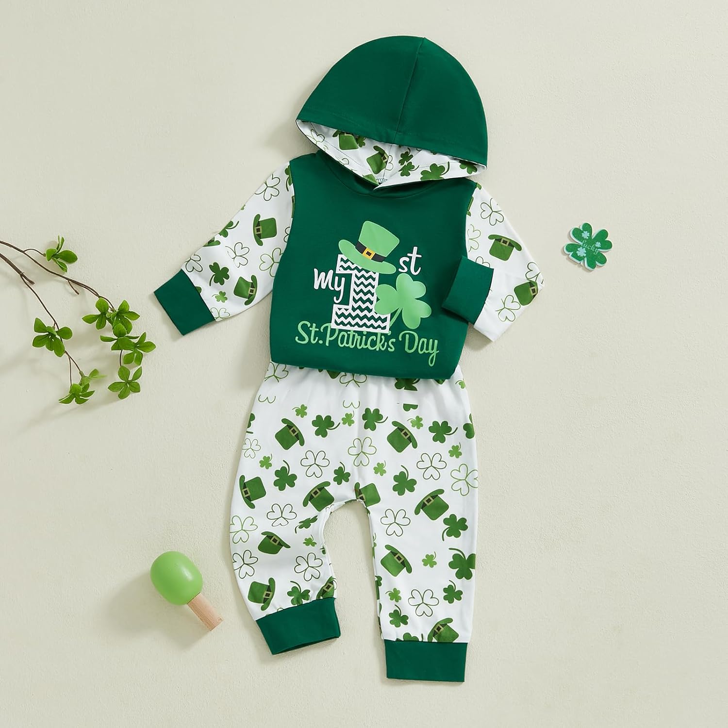 BemeyourBBs First St Patricks Day Baby Boy Outfit shamrock romper and pants set