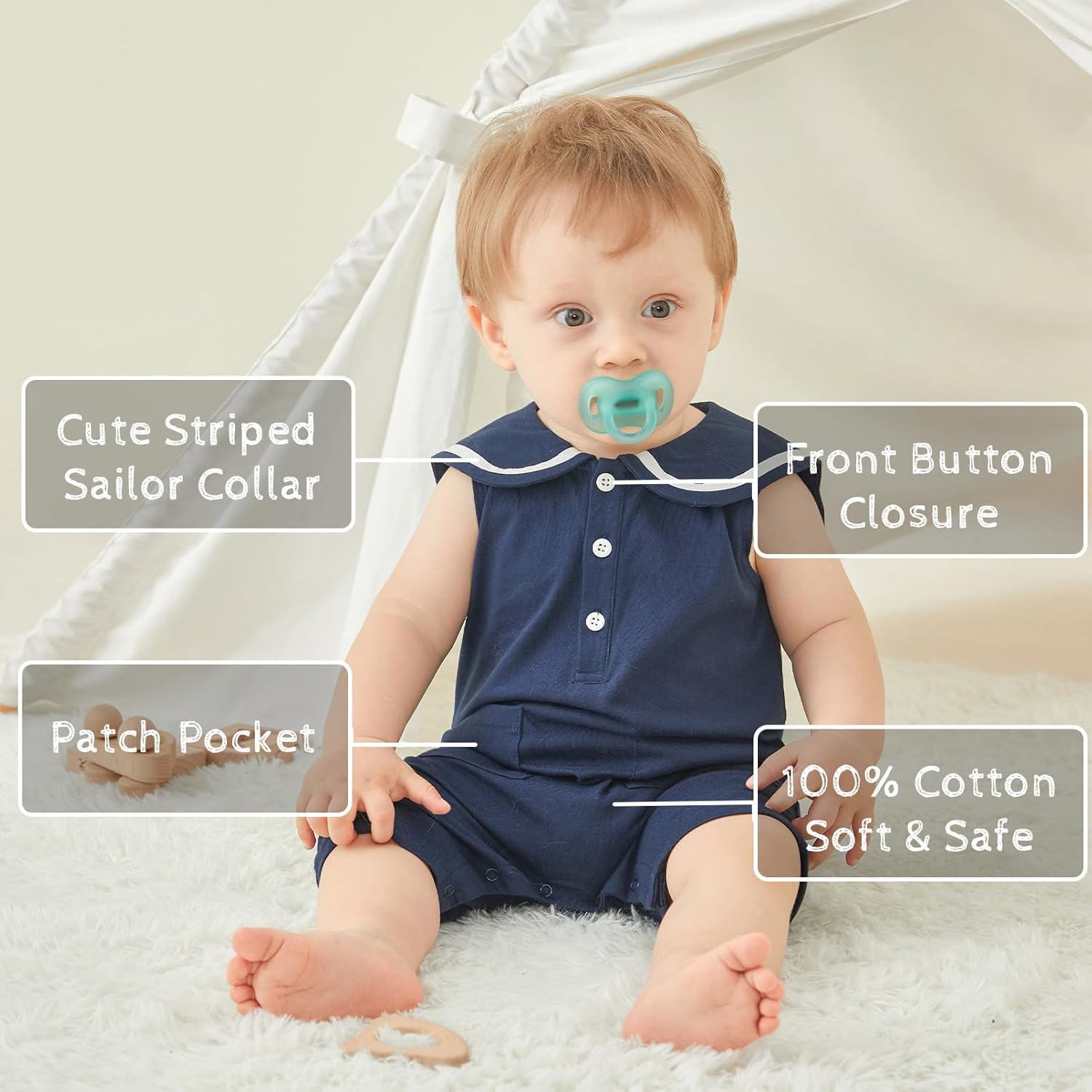 Pureborn Nautical Romper - 0-24 Months