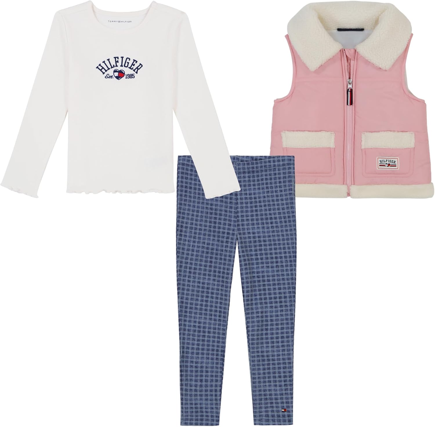 Tommy Hilfiger -Stylish 3-Piece Puff Vest Pants Set Girls