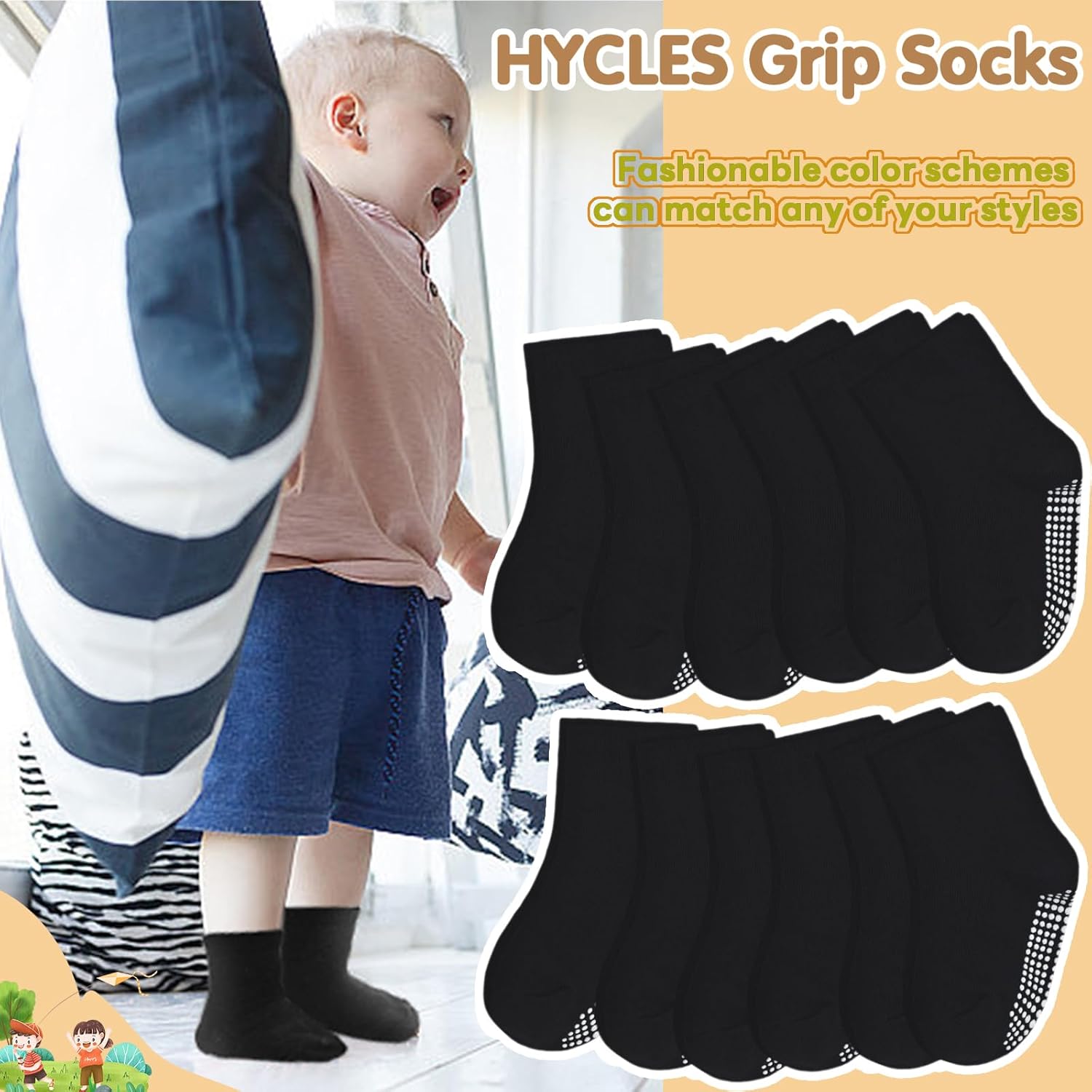 Non-Slip Grip Socks for Toddler Boys and Girls