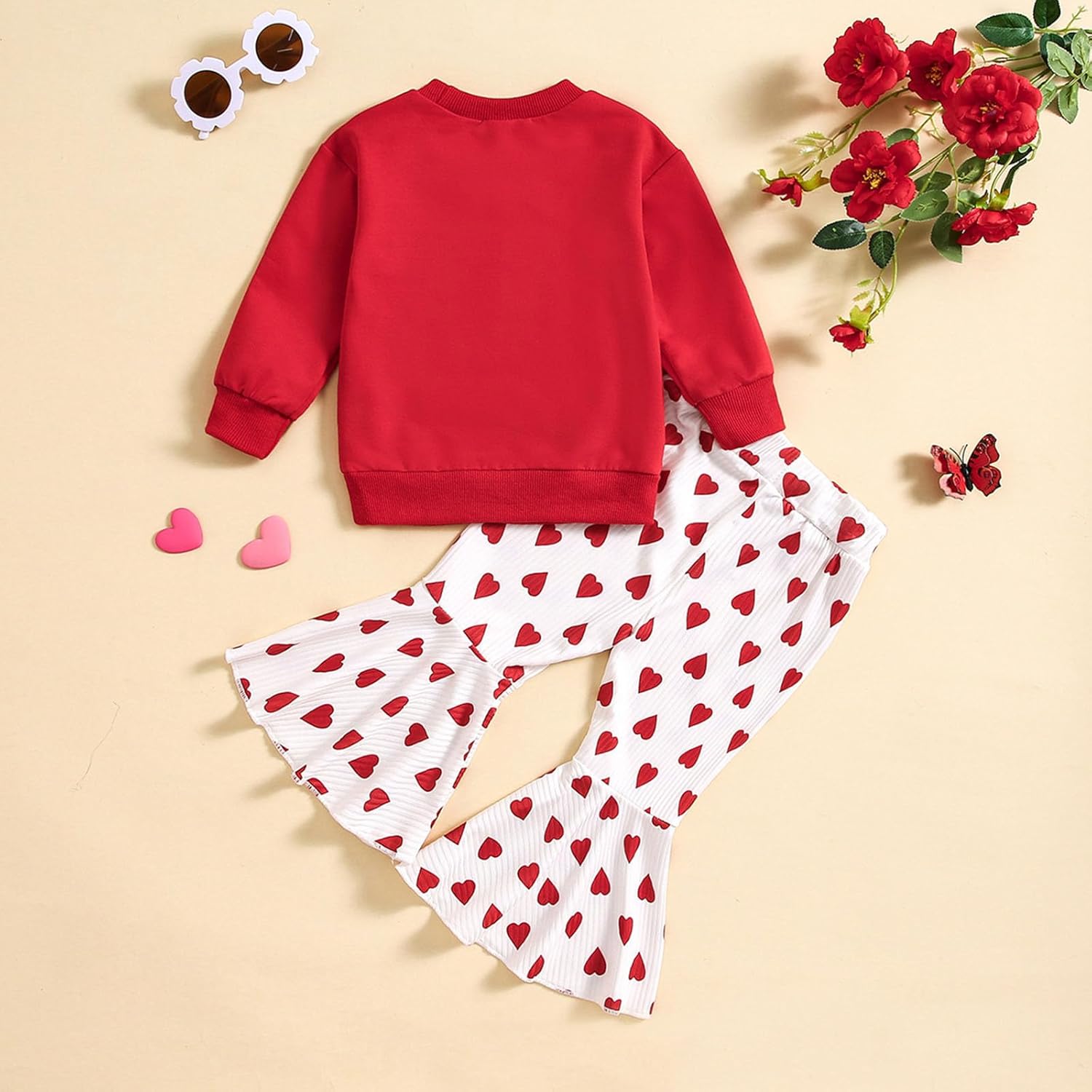 FZVYD 2025 SpringFall Heart Print Toddler Girls Outfit Set